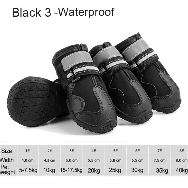 4pcs/set Pet Dog Shoes Reflective Waterproof Dog Boots Warm Snow Rain Pets Booties Anti-slip Socks Footwear For Medium Large Dog