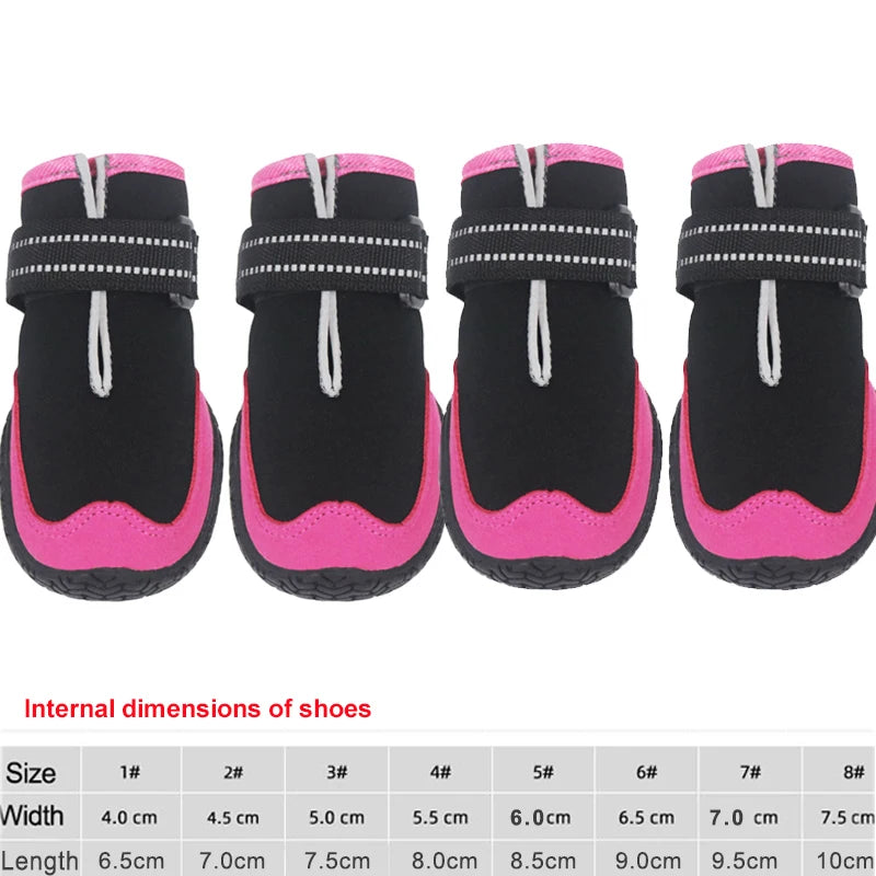 4pcs/set Pet Dog Shoes Reflective Waterproof Dog Boots Warm Snow Rain Pets Booties Anti-slip Socks Footwear For Medium Large Dog