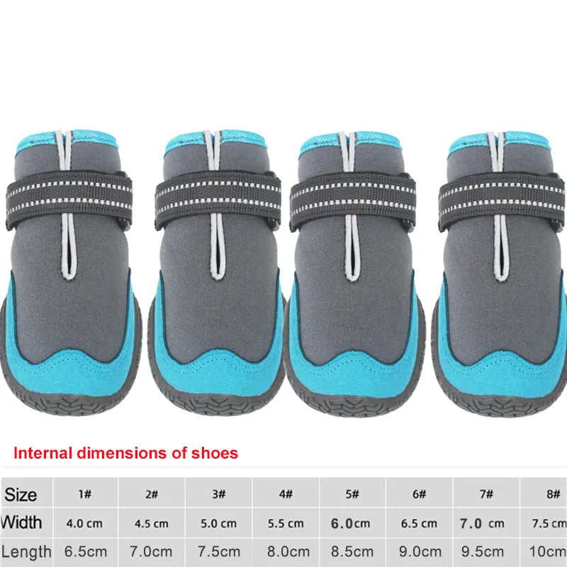 4pcs/set Pet Dog Shoes Reflective Waterproof Dog Boots Warm Snow Rain Pets Booties Anti-slip Socks Footwear For Medium Large Dog