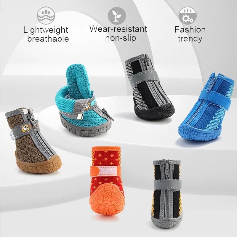 4pcs/set Pet Dog Shoes Reflective Waterproof Dog Boots Warm Snow Rain Pets Booties Anti-slip Socks Footwear For Medium Large Dog