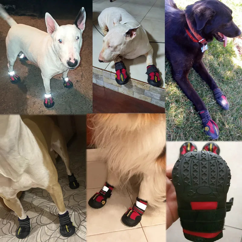 4pcs/set Pet Dog Shoes Reflective Waterproof Dog Boots Warm Snow Rain Pets Booties Anti-slip Socks Footwear For Medium Large Dog