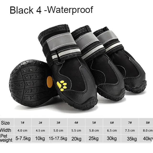 4pcs/set Pet Dog Shoes Reflective Waterproof Dog Boots Warm Snow Rain Pets Booties Anti-slip Socks Footwear For Medium Large Dog